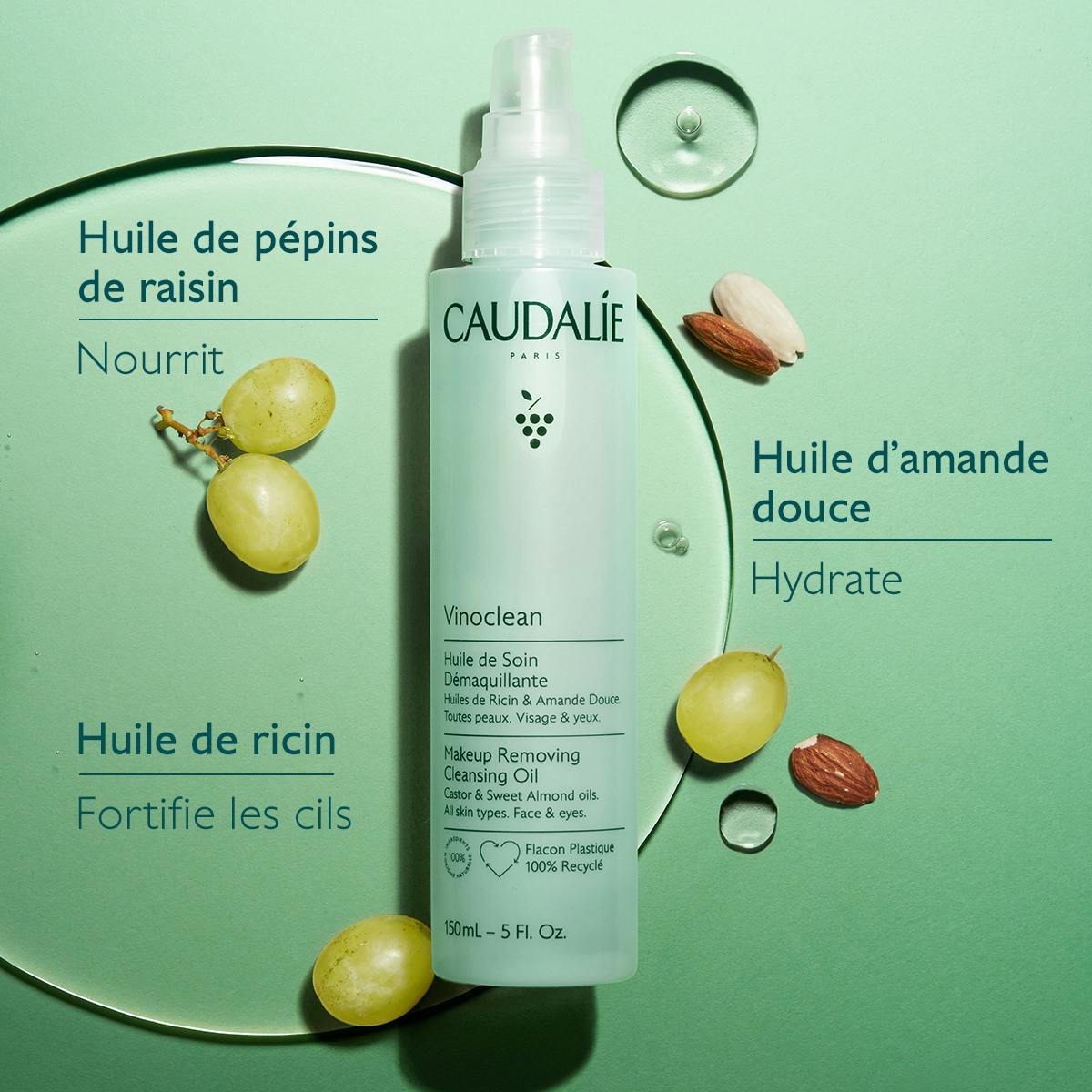 Huile de Soin Démaquillante à l'Huile d'Amande Douce + Ricin - 75ml